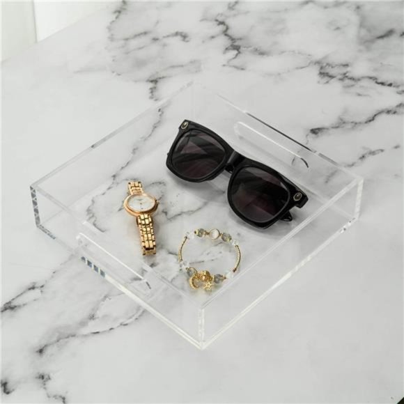 Clear Sturdy Acrylic Tray with Handles-8"x8"x2"H-Countertop Organizer Tray - Picture 7 of 7